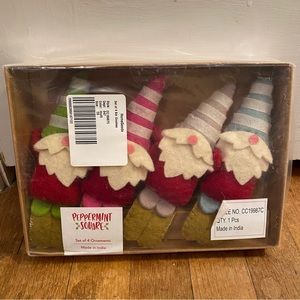 Peppermint square felt gnome ornaments